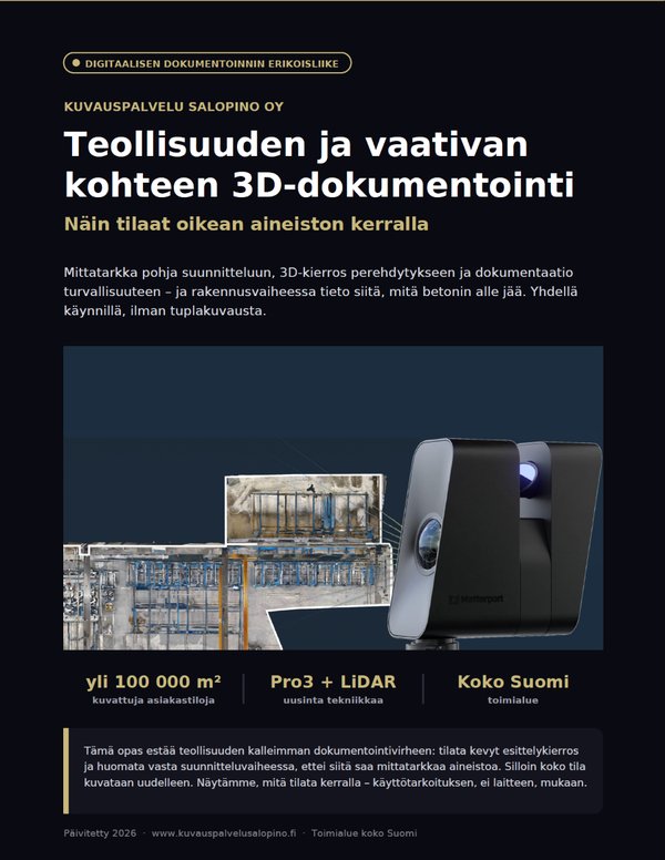 Teollisuuden ja vaativan kohteen 3D-dokumentointi -oppaan kansi